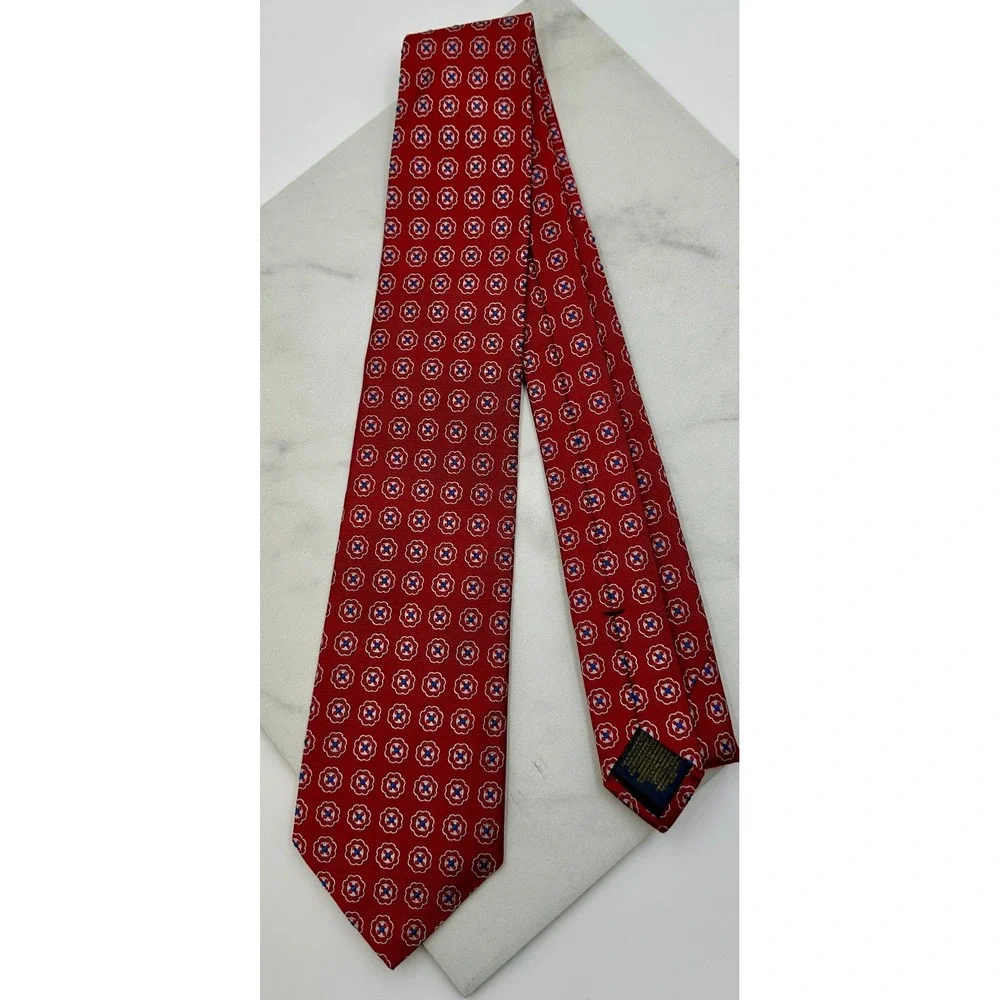 Vintage Brooks Brothers Red Medallion Floral Silk Tie English Fabric USA Made